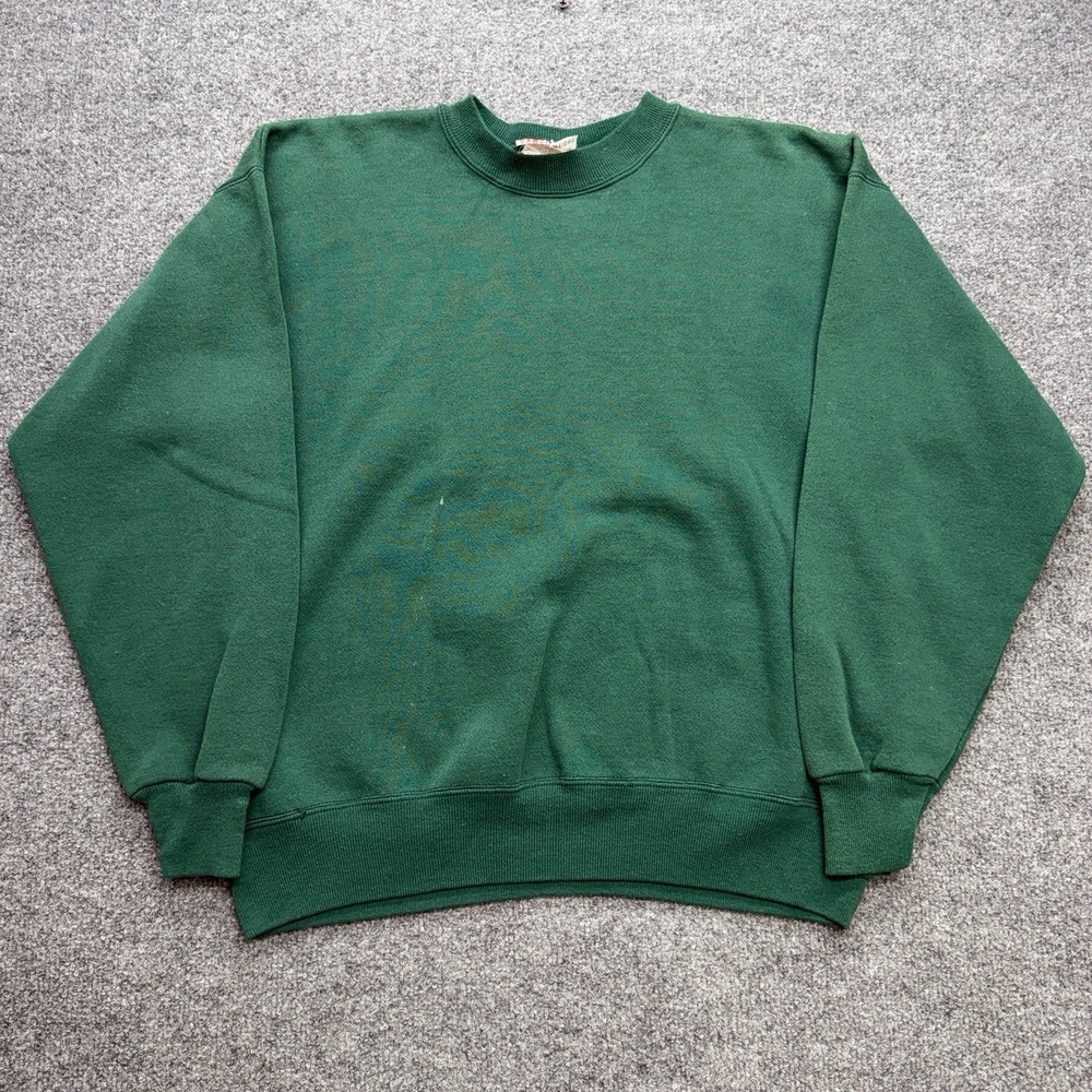 Vintage Hanes Premium Weight Blank Crewneck 90s Green Faded USA Mens Large